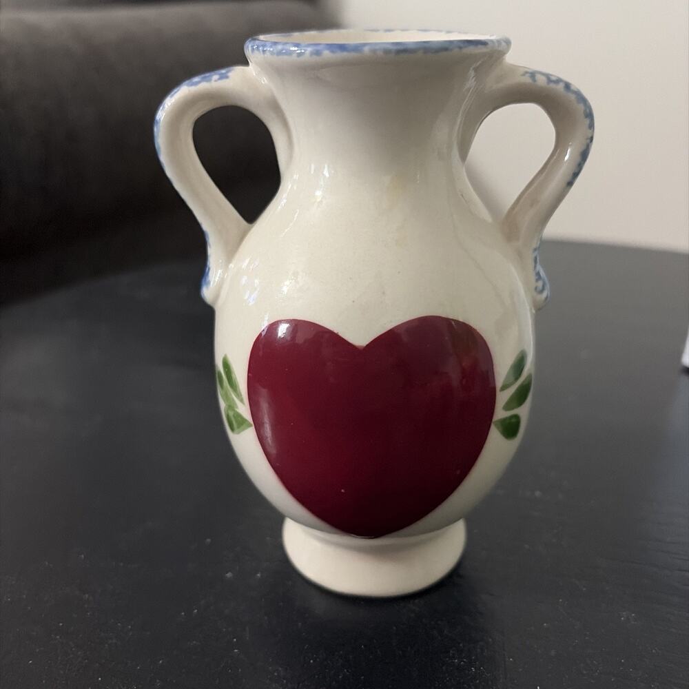 Beautiful Cottagecore Heart Vase with Double Handles. Heartland Pottery